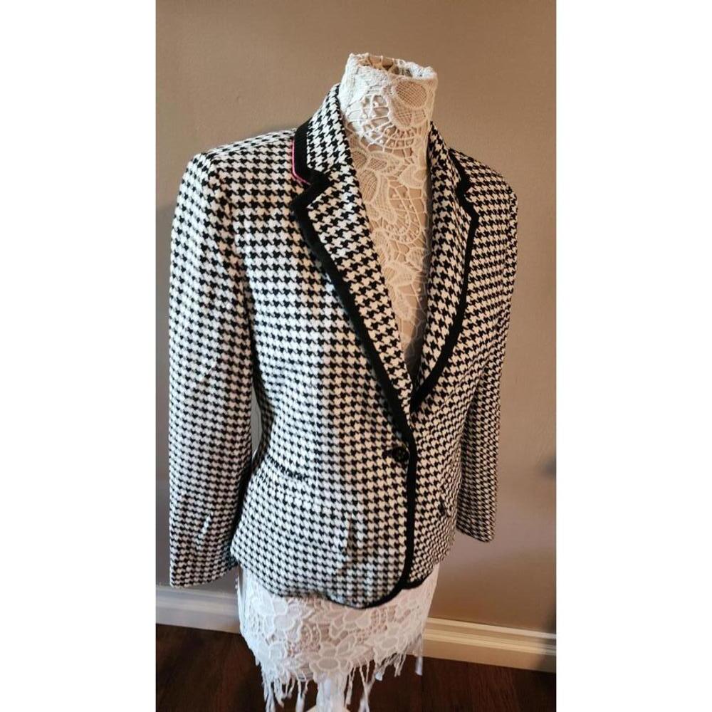 NWOT Merona Gingham Blazer jacket 10 black white adorable